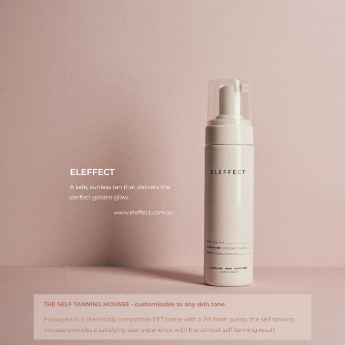 ELEFFECT, Self Tanning Mousse is packaged in SRP's Packaging